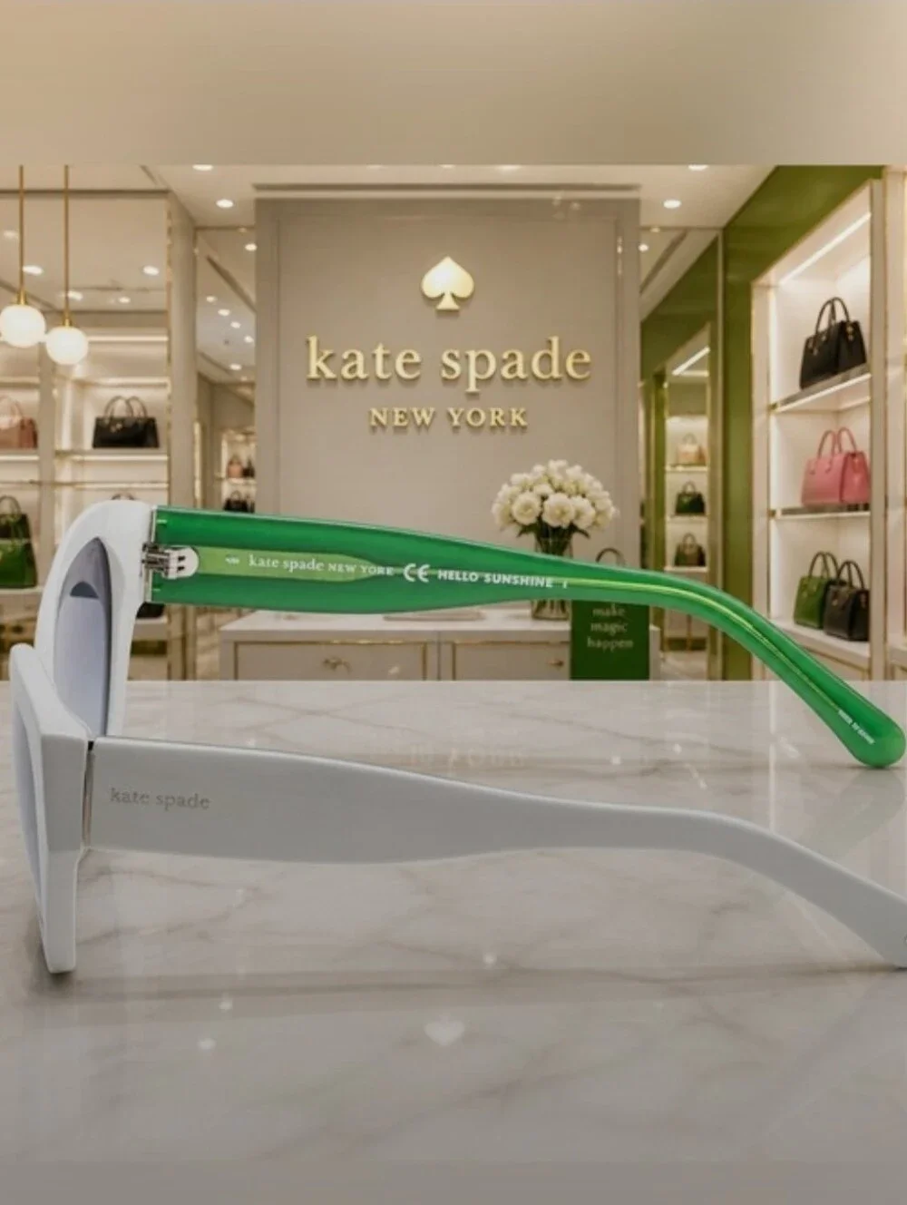 Kate Spade White Cat Eye Sunglasses with Gradient Blue Lenses